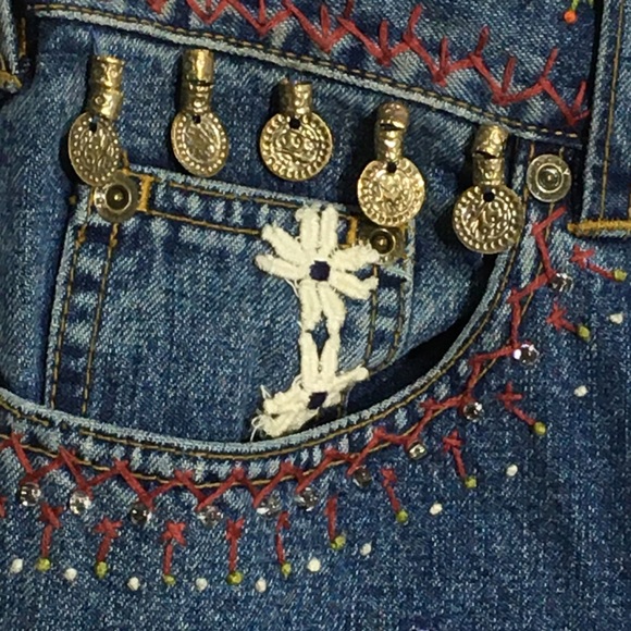Vintage DKNY JEANS high waisted embroidery hippie - Picture 8 of 16